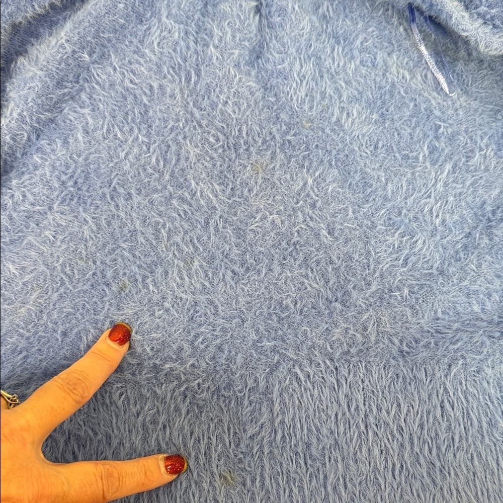 Freshman 1996 Soft and Fluffy Periwinkle Blue Women's Cardigan Crop Puff Sleeve - Picture 9 of 11